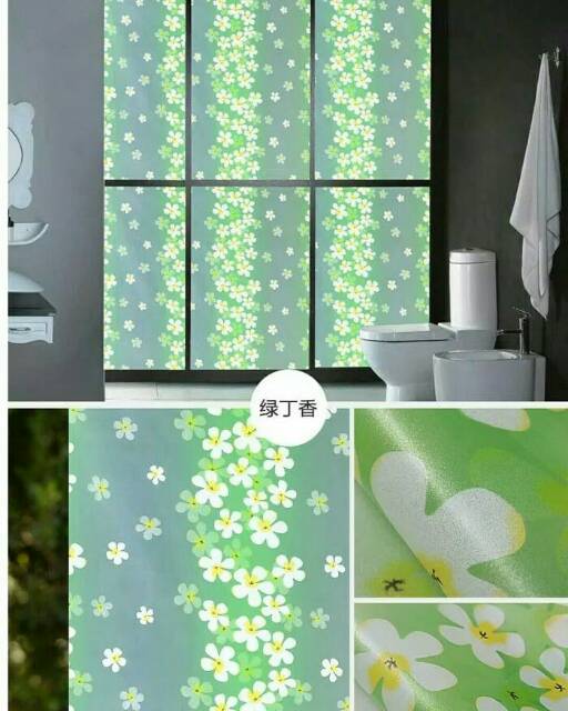 Sticker kaca sunblast motif bunga putih hijau