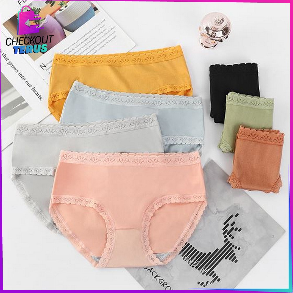 CT P128 Celana Dalam Wanita Renda Motif Polos Underwear CD Wanita Anti Nyeplak CD Warna Warni Polos Impor