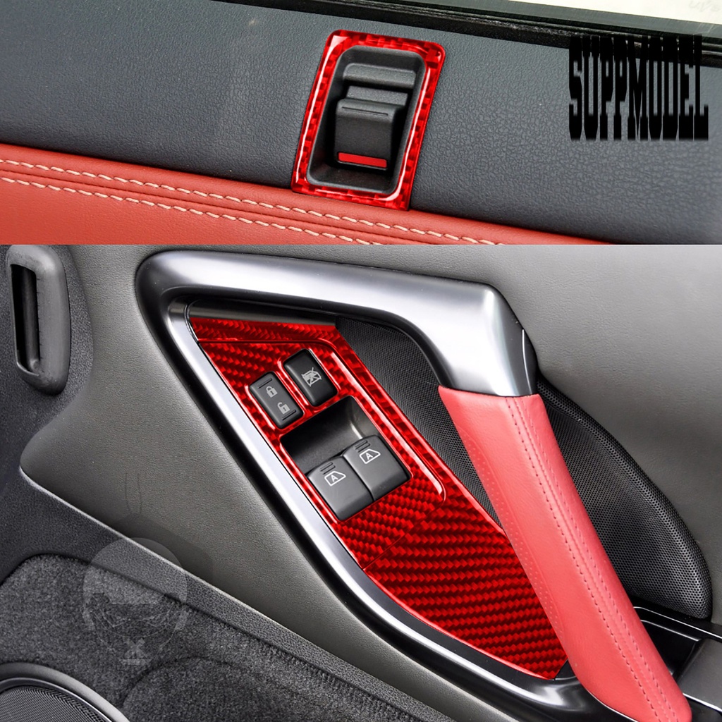 Suppmodelx &lt; 6Pcs / Set Sticker Dekorasi Panel Kunci Pintu / Jendela Mobil GTR R35 2008-2016