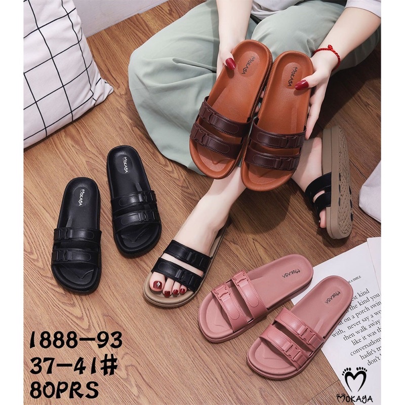 ( Best Seller ) Sandal Slop Wanita Gesper Ban 2 Cantik Simple Elegant Import Mokaya / Size 37-41(1888/1888-B)