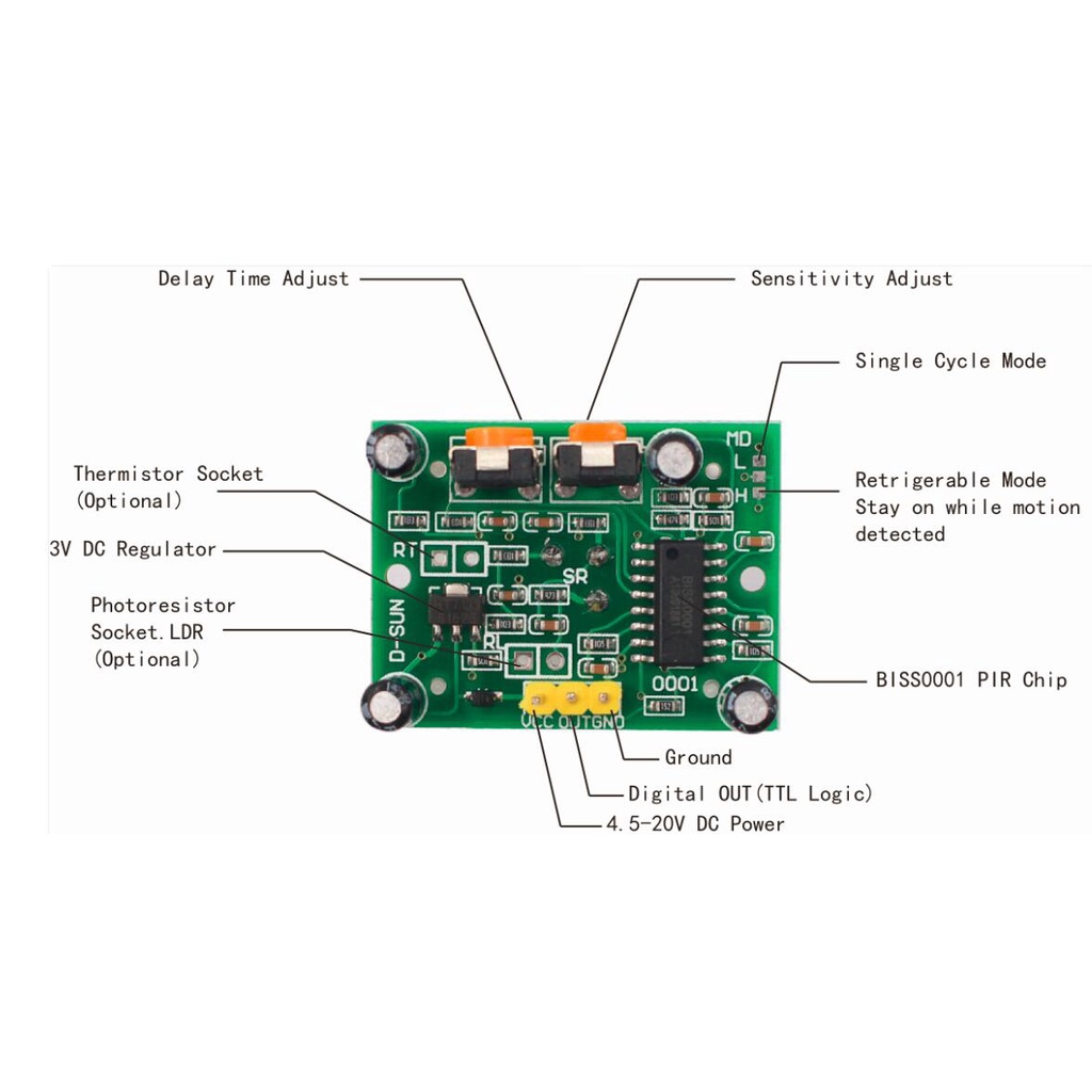 [HAEBOT] PIR Sensor Phyroelectric HC SR501 Infrared Sensor Gerak 3 Pin 5V Arduinoo Module Modul Motion Detection