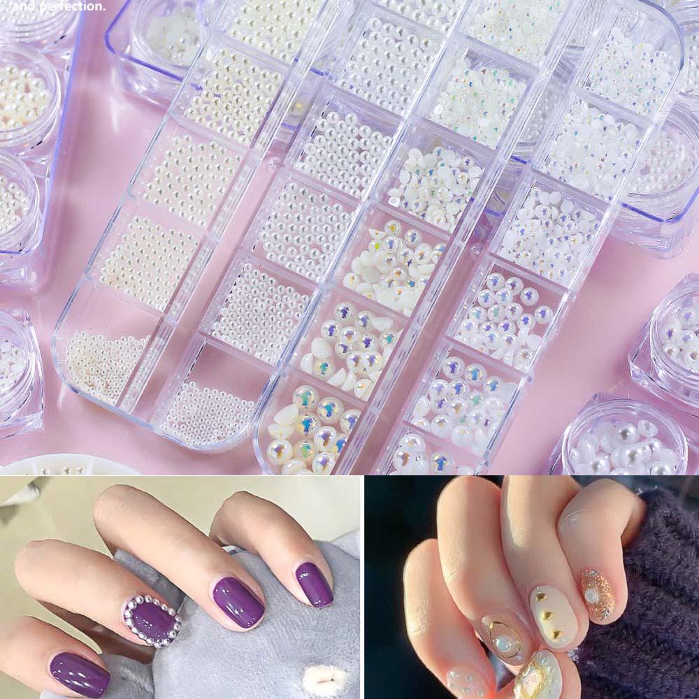 Mxbeauty Manik-Manik Mutiara AB 3D Bentuk Setengah Lingkaran Bahan Plastik Untuk Dekorasi Nail Art