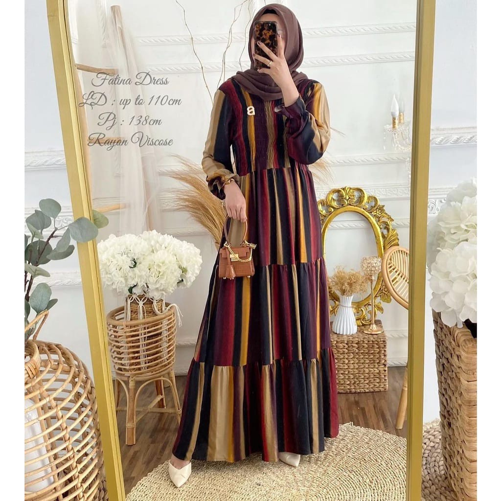 FATINA DRESS GAMIS MAXY PELANGI  GAMIS RAYON PREMIUM MOTUF SALUR