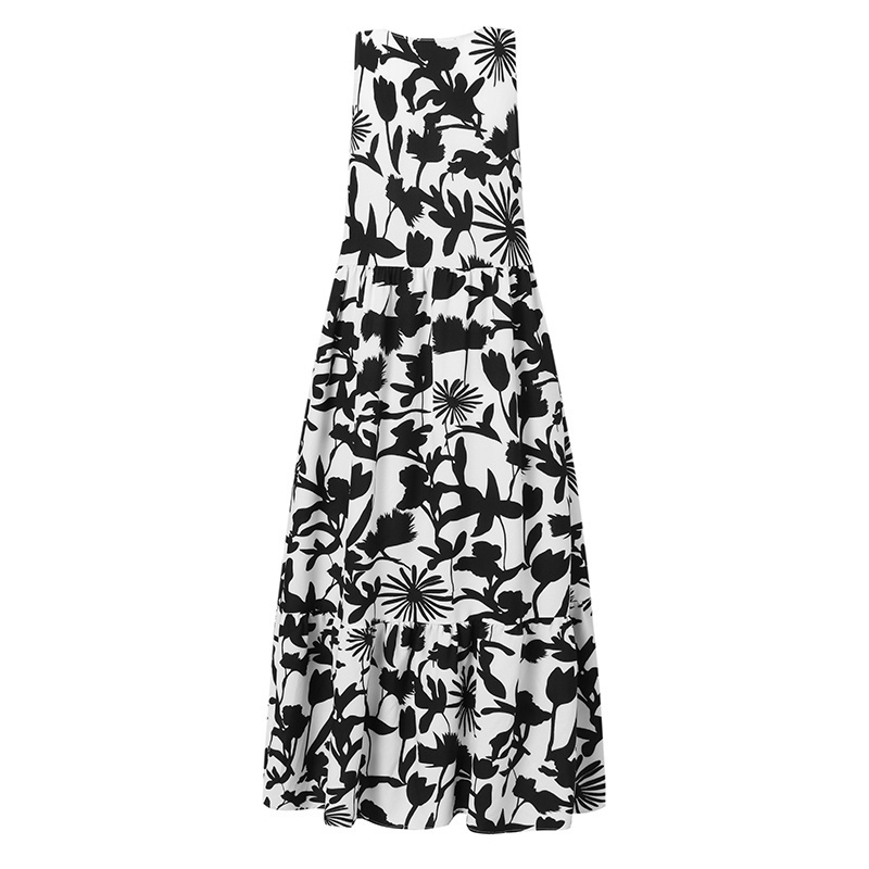 ZANZEA Women Fashion Crew Neck Sleeveless Flowers Printed  Swing Casual Midi Dress