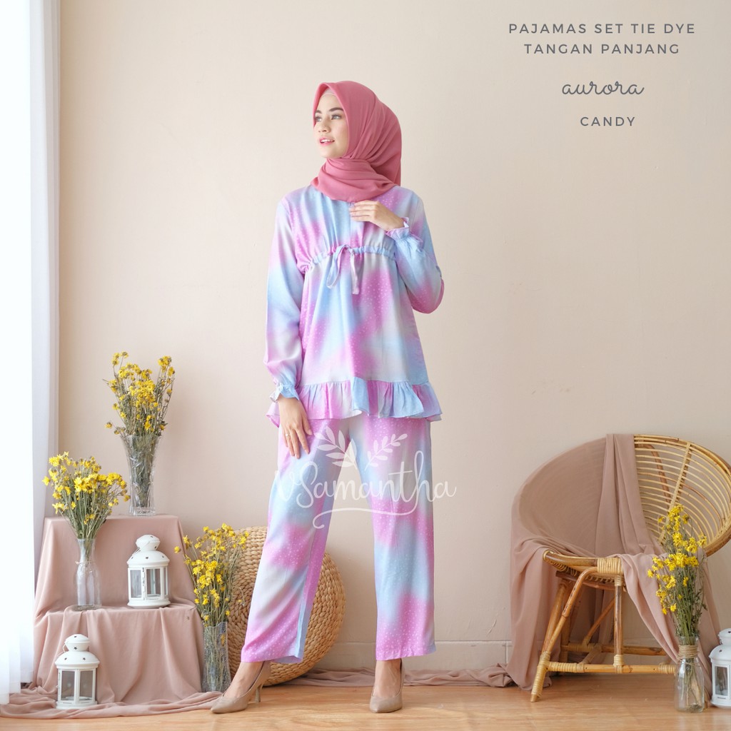 

vSamantha - Pajamas / Piyama Set Tie Dye Muslim Rempel Busui Friendly - Tangan Panjang