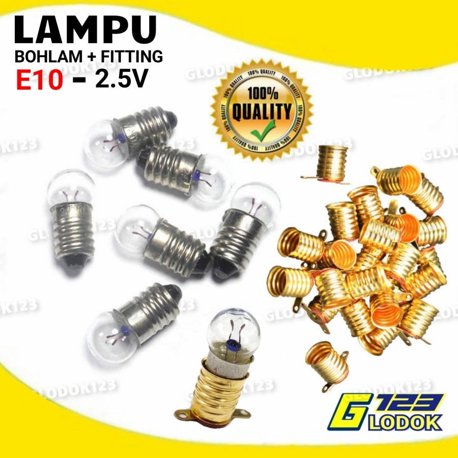 Lampu Bohlam E10 Mini 2.5V Senter Drat Fitting Dudukan Lampu