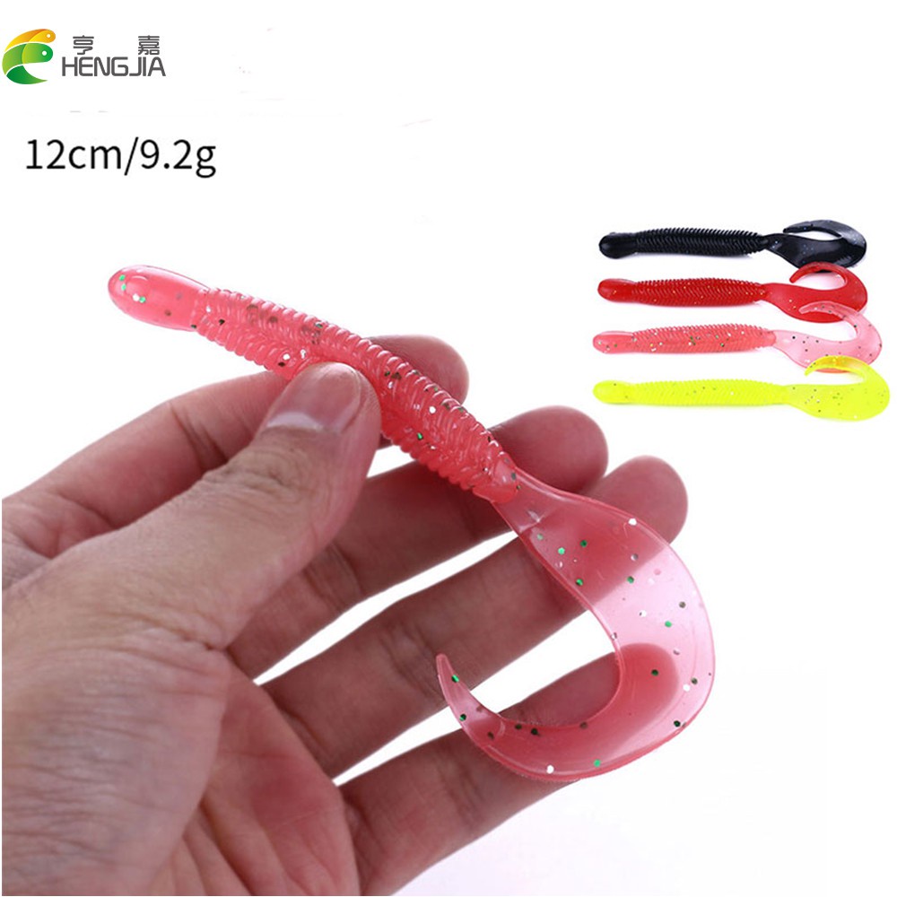 Hengjia 6pcs / Lot Umpan Pancing Softlure Bentuk Cacing 12cm 9.2g Bahan Silikon Dengan Bau Asin