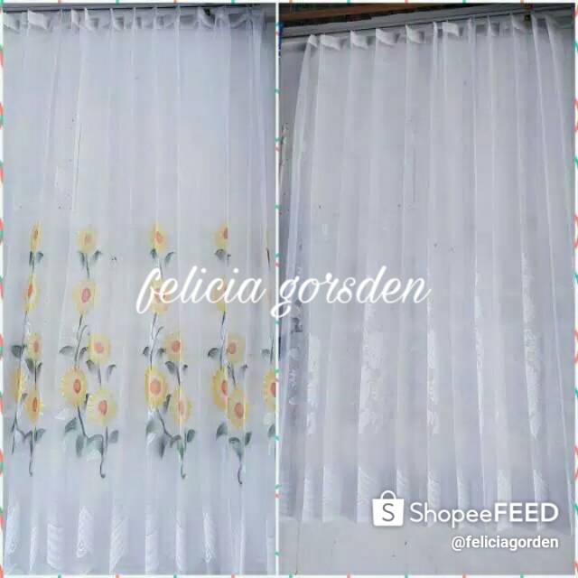 Gorden jendela pintu vitrase tirai tipis motip/polos/warna L100x190