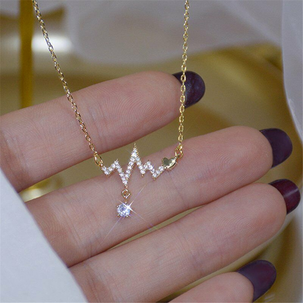 【COD Tangding】Heart Beating Pendant Necklace Choker Jewelry Fashion Simple Silver Gold Color