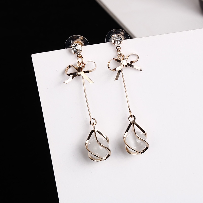 Anting Rumbai Panjang Desain Pita Opal Bahan 925 Silver Needle Gaya Korea Untuk Wanita