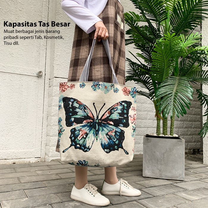 Tas Tote Bag Selempang Sling Bag Kanvas Wanita Thailand Motif