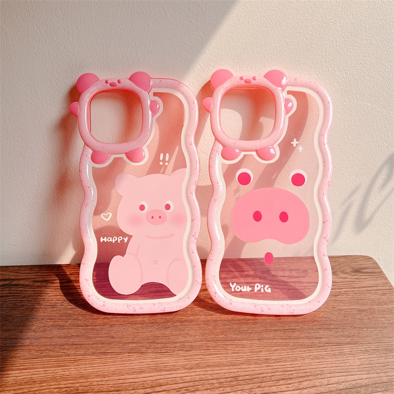 Soft Case Silikon TPU Transparan Motif Kartun Babi Pink Untuk iPhone 13 12 11 Pro Max X Xr Xs Max