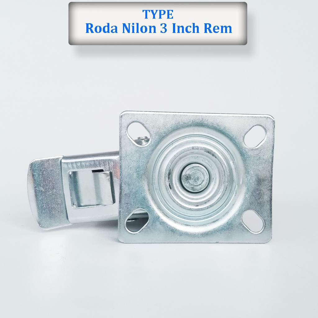 Roda Nilon 3 Inch Rem Roda Caster Roda Gepeng