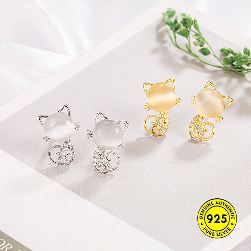 Anting Tusuk Sterling Silver 925 Model Kucing Dengan Opal Untuk Wanita U932