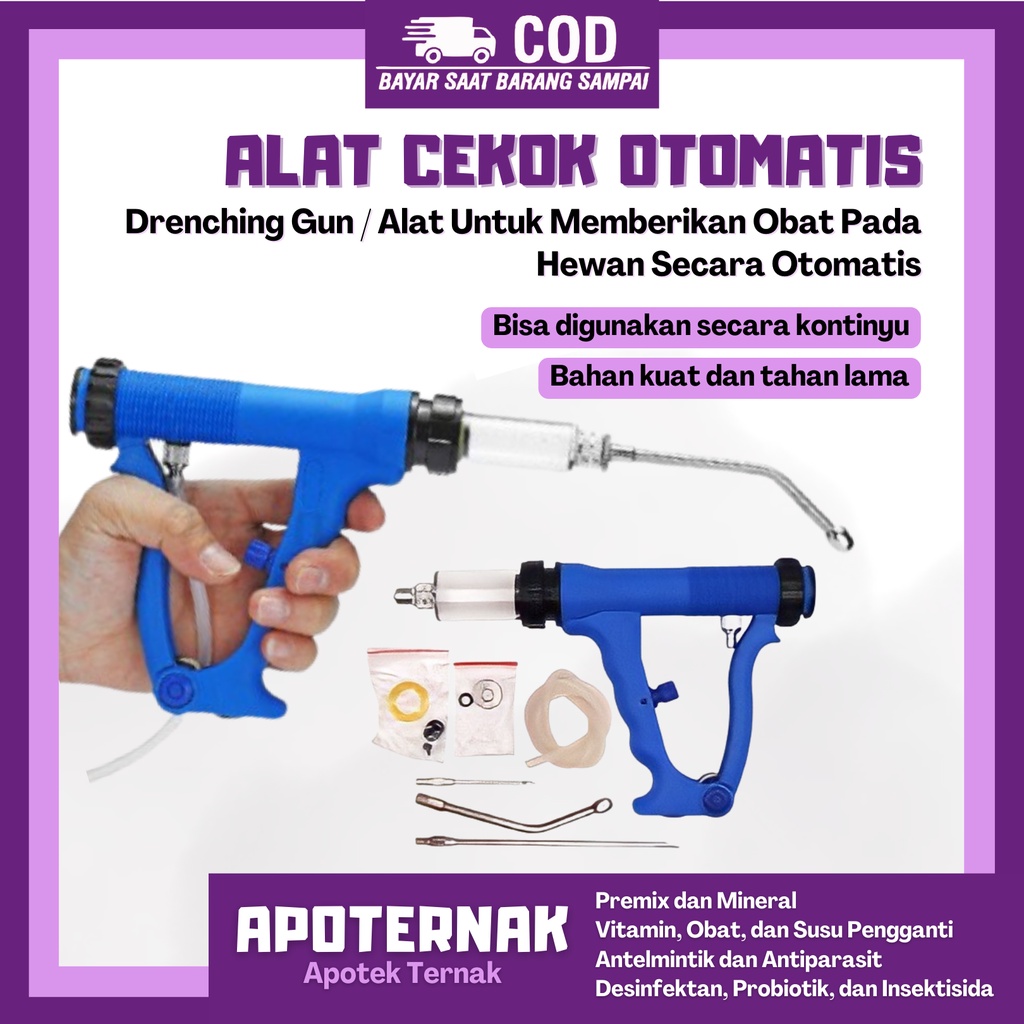 TEMBAK CEKOK LOLOH TEMBAK OTOMATIS | ALAT SUNTIK Loloh HEWAN Kambing Domba Sapi Kuda Babi Kelinci Bebek Ayam Kucing Anjing | Automatic Drencher, Drenching Gun, Drench Gun, Spuit, Syringe | Apoternak