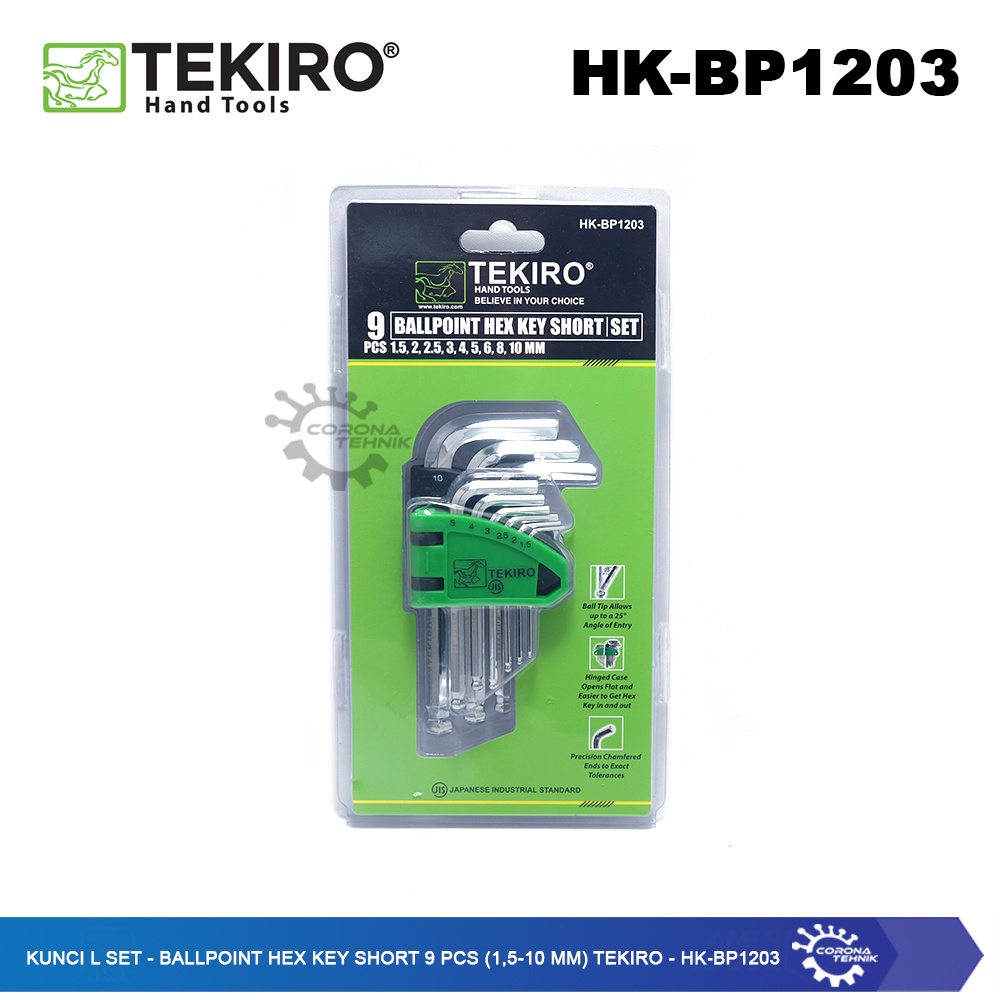 Tekiro - W-HK9BS / HK-BP1203 - Kunci L Set Ballpoint 9 Pcs Pendek