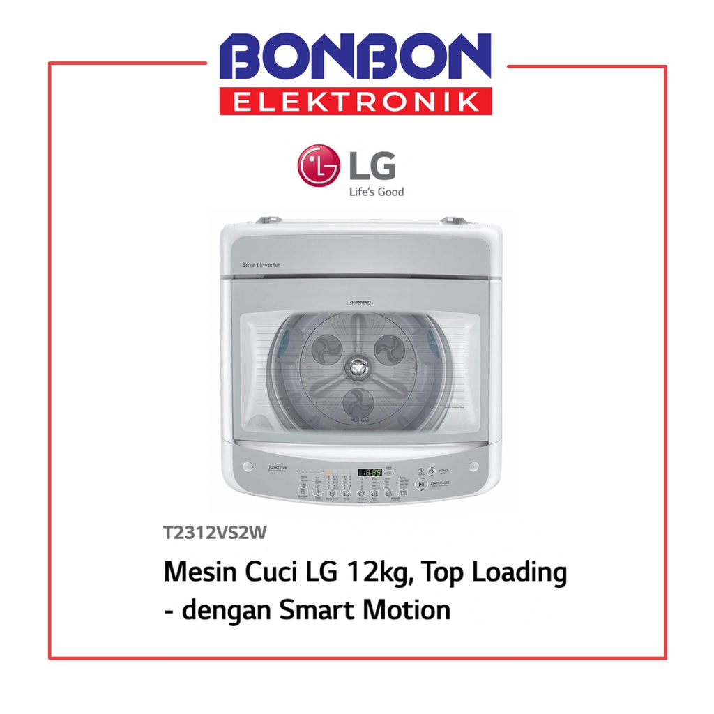 LG Mesin Cuci 1 Tabung 12KG T 2312 VS2W / T2312VS2W / 2312VS2W Smart Inverter