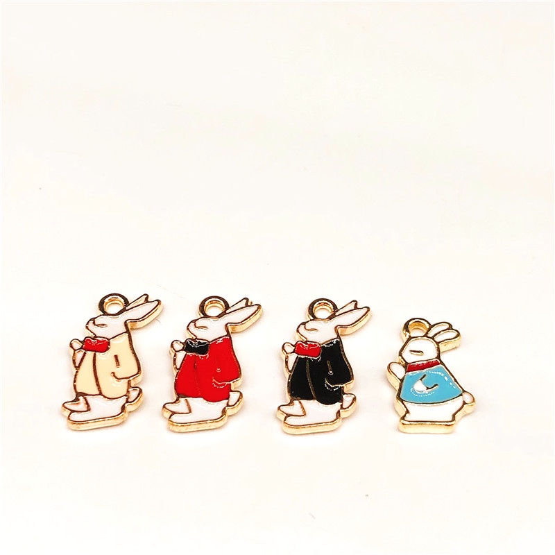 4pcs Liontin Enamel Bentuk Kelinci Bahan Alloy Charms