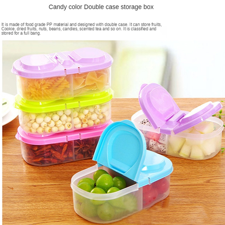 1PC Multifunctional Double-compartment Covered Plastic Kitchen Containers/Kitchen Food Grain Sealing Jar/ Refrigerator Fresh Food Container With Lid /Kitchen Organizer Accessories