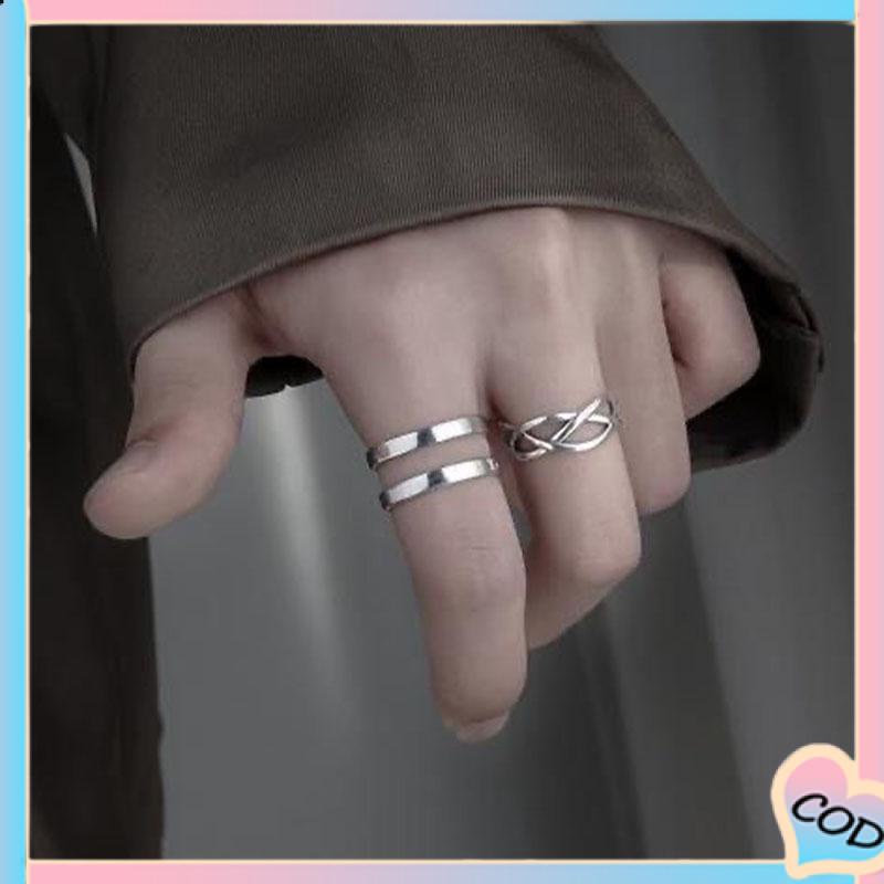 COD❤️ 3pcs Cincin Jari Telunjuk Model Terbuka Dapat Disesuaikan Tidak Pudar Untuk Unisex-A.one