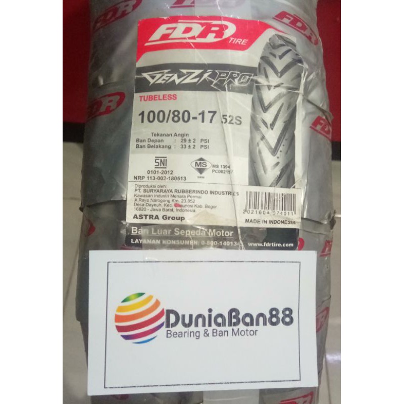 Ban Motor FDR GENZI PRO 100 / 80 Ring 17 Tubeless