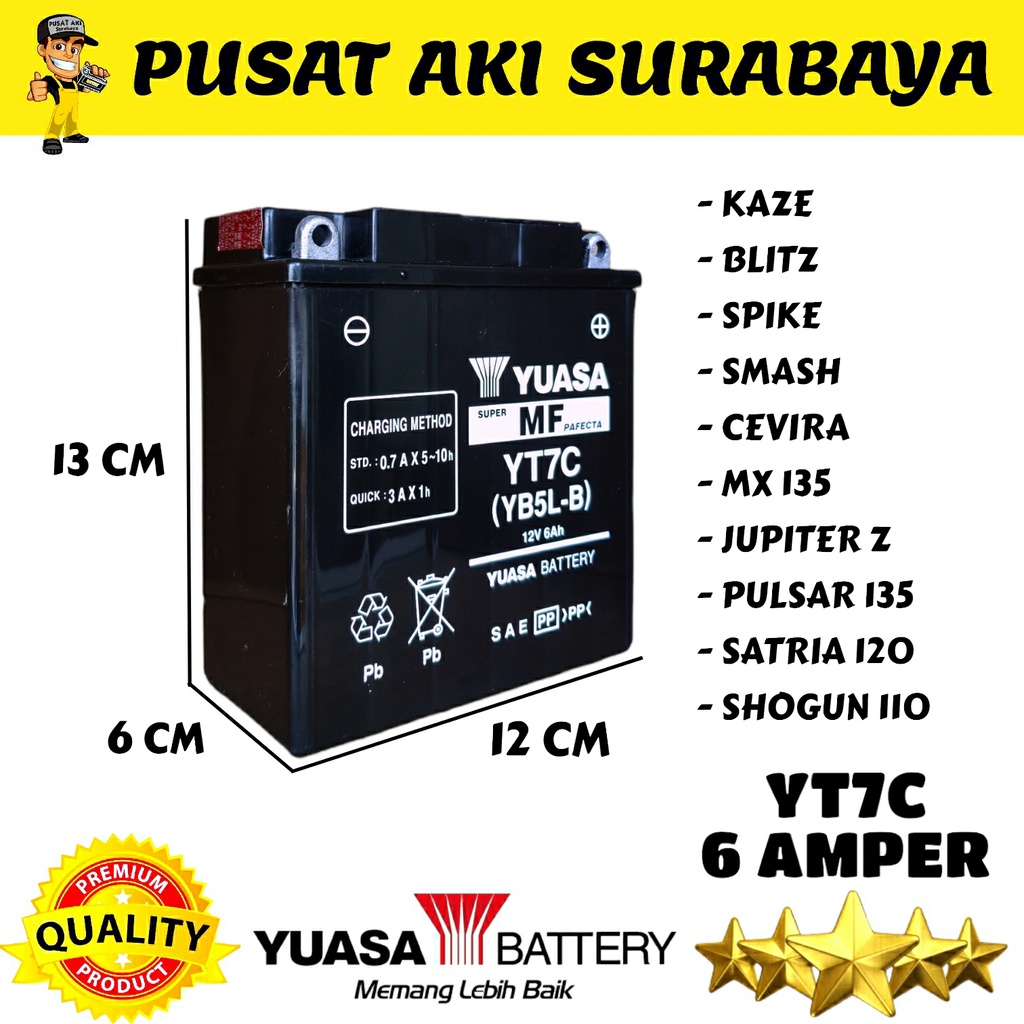 ASLI JAMINAN ORIGINAL YUASA YT7C ACCU MOTOR HONDA GRAND LEGENDA SUPRA MIO SPORTY SMASH SHOGUN MEGAPRO JUPITER BURHAN MTX5AL GT6A GM5Z YB5LB