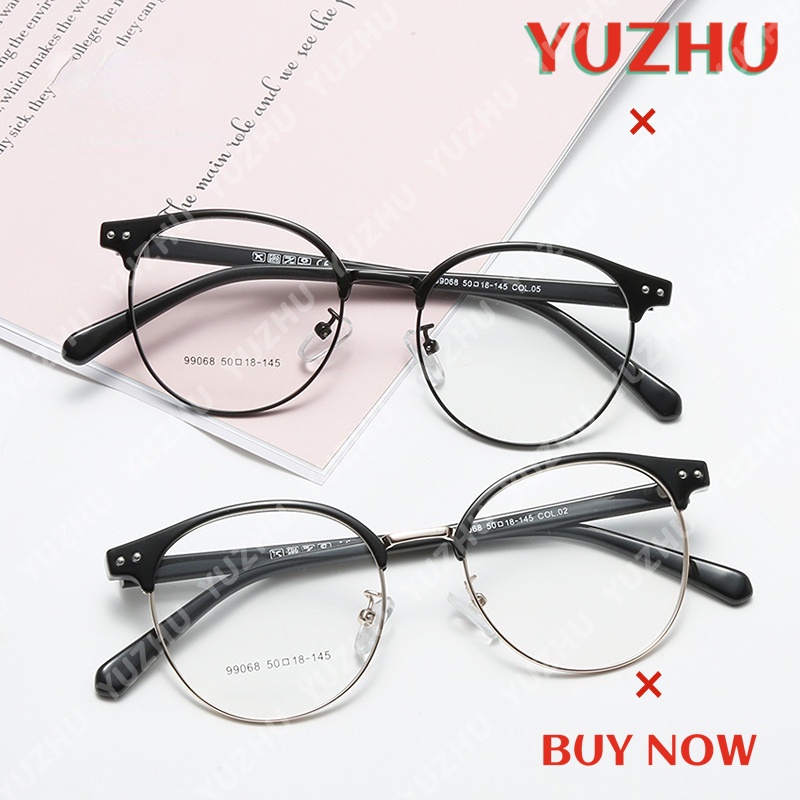 (YUZHU) Tr90 Kacamata Frame Setengah Lensa Anti Blue Light Gaya Retro Untuk Pria / Wanita