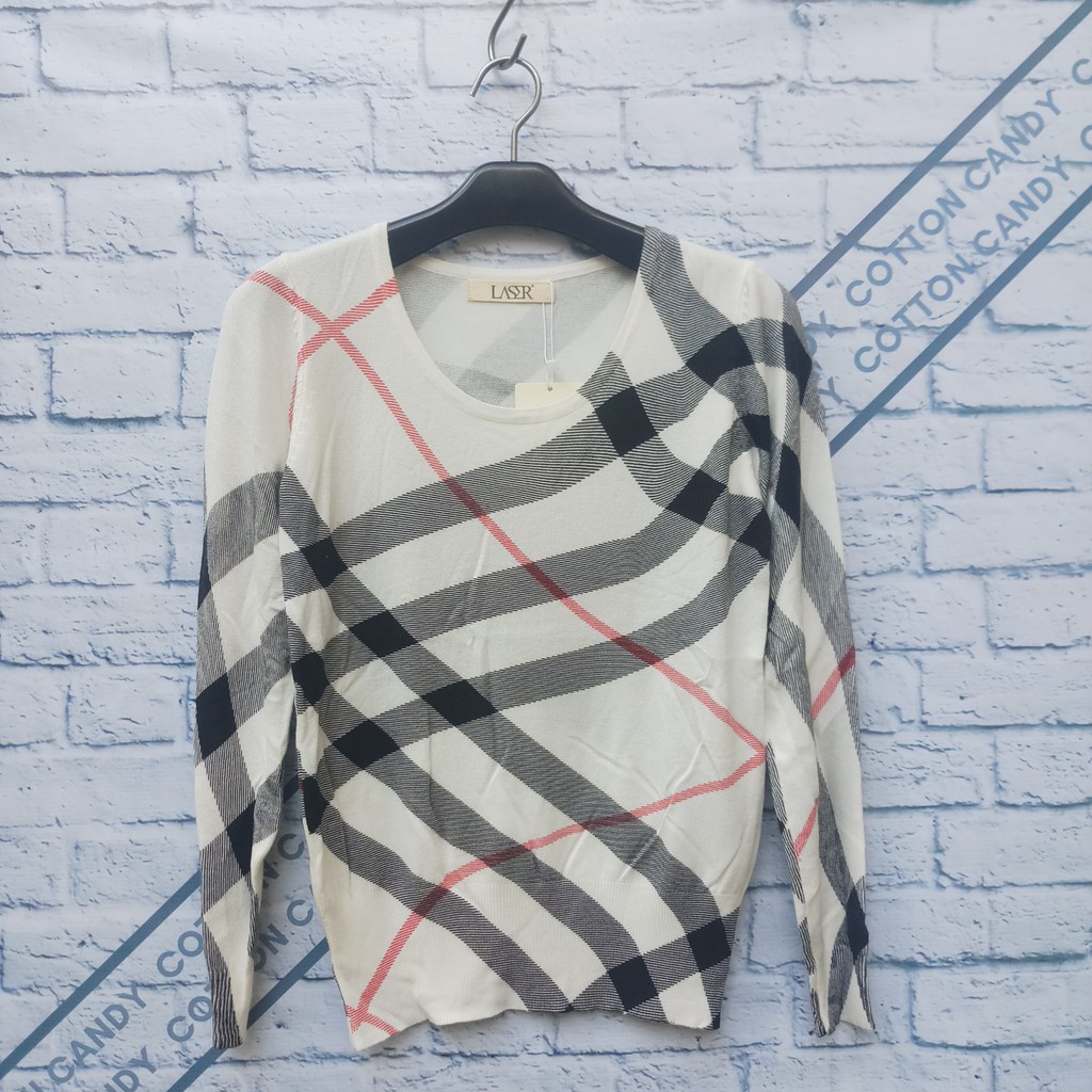 Cotton Candy Cardigan Rajut Wanita Sweater Printed BURBERRY 018