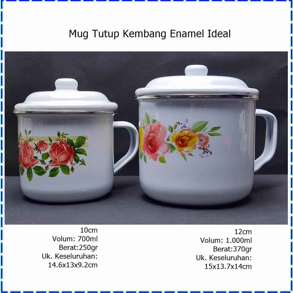 RML005F Mug Jadul/Mug Tutup Kembang Enamel Ideal 12cm