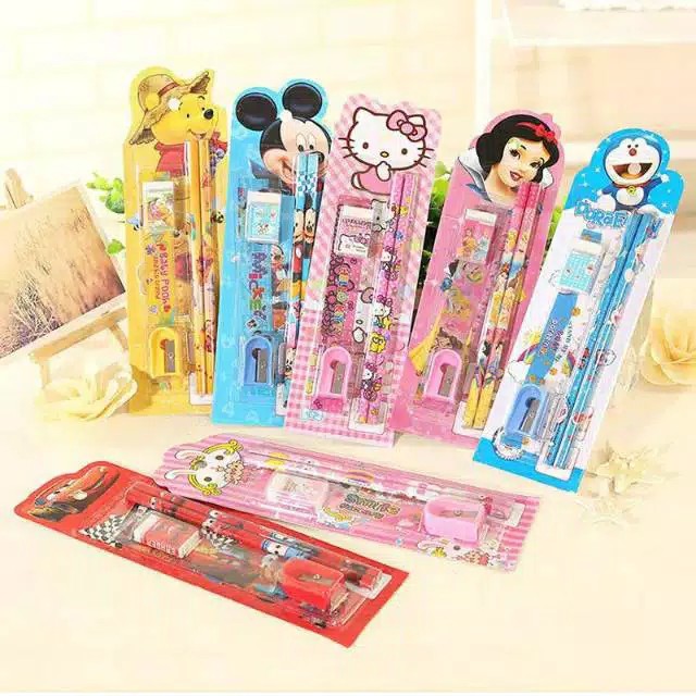 

PC Set Alat Tulis Sekolah 5 in 1 Mini Stationary Set Pensil Set Karakter 5in1 Motif Kartun Anak