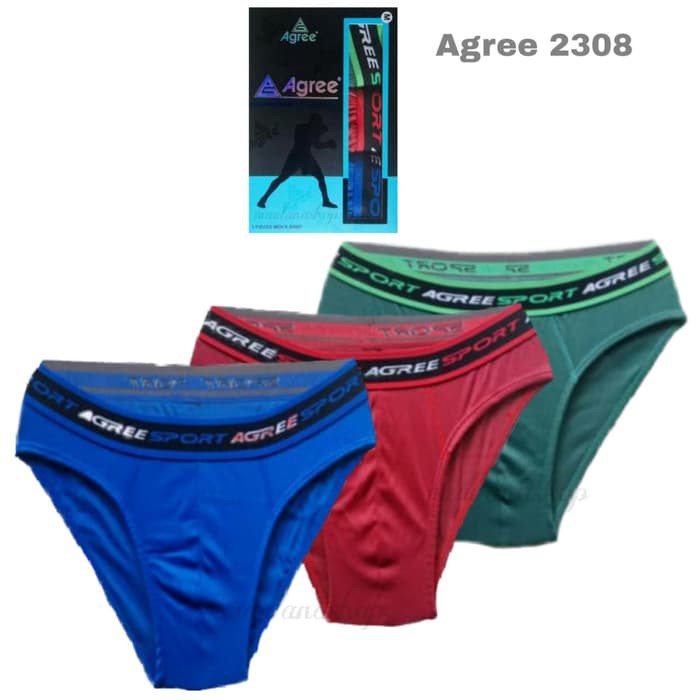 1 Box 3 Pcs Celana Dalam Agree Sport 2308 - CD Pria Dewasa - Karet Boxer - Kotak Biru