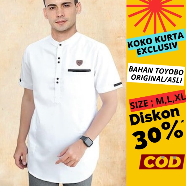 Baju Koko Pria Lengan Pendek Kemeja Kurta Pria Muslim Dewasa Warna Putih Kerah Krah Sanghai Busana M