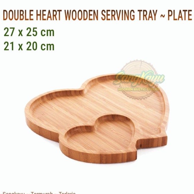 Wooden serving tray two heart Wooden tray tatakan piring kayu nampan