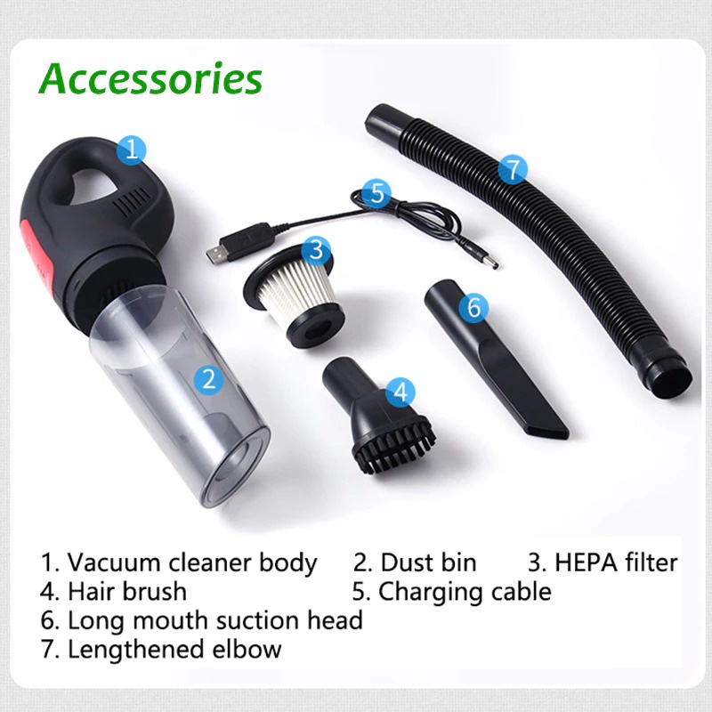 SUITU Handheld Vacuum Cleaner Penyedot Debu Mobil 120W 7.4V Rechargeable - ST-6608E - Black - 7RRSCVBK