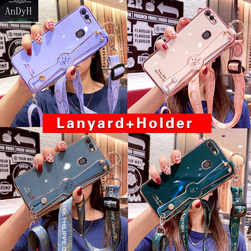 Soft Case Dengan lanyard Leher Aksen Berlian Imitasi Untuk OPPO A5S A12 A7