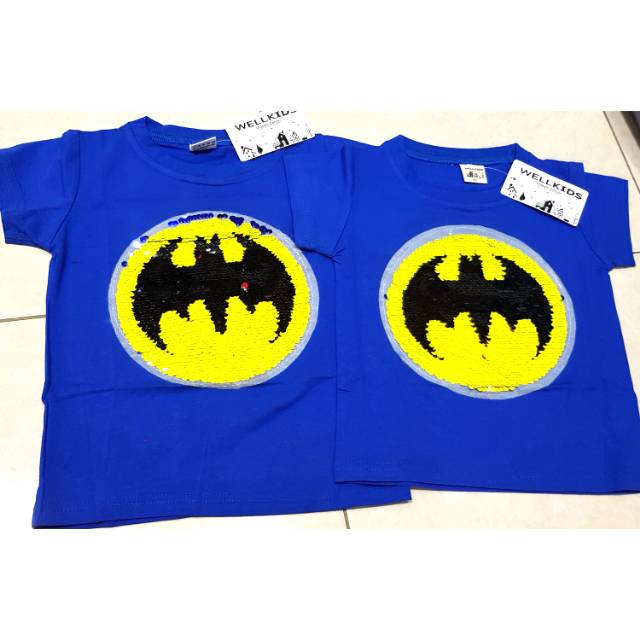Sequin kaos anak cowok batman superman warna biru