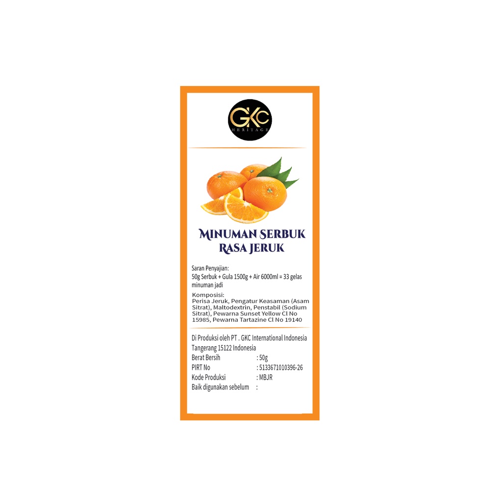 Bubuk Sirup Orange / Jeruk Powder Syrup Serbuk Minuman Powder Drink Kekinian GKC Heritage 50 gr