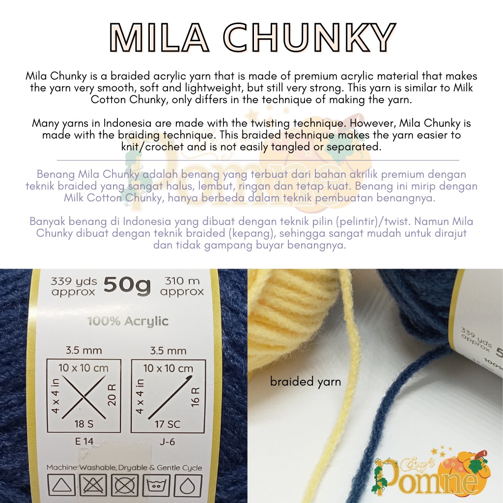 BENANG RAJUT MILA CHUNKY ACRYLIC BRAIDED YARN