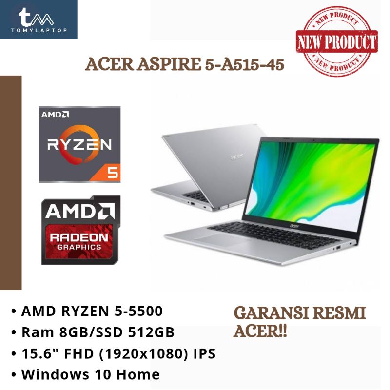 LAPTOP BARU ACER ASPIRE 5 A515-45/AMD RYZEN 5/RAM 8GB/SSD 512GB