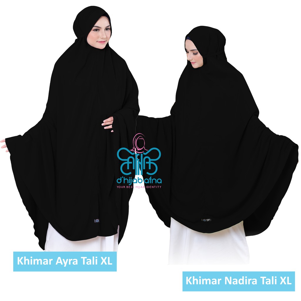 Afna Khimar Tali WolfisJetBlack XL Jilbab Jumbo Hijab Kerudung instan Syari Wolfis Pet Antem Non Pet