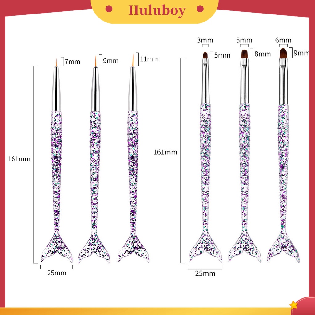 Huluboy Huluboy♡ 3pcs / Set Brush Nail Art UV Gel Gagang Ergonomis Bentuk Mermaid Ultra Tipis