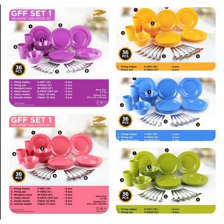 [COD] Piring Melamin Set Golden Flying Fish 36 pcs | GFF Melamine Tableware Set