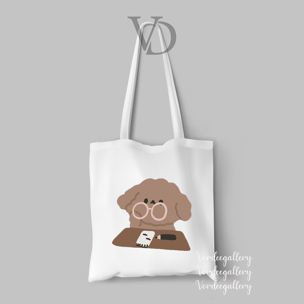 tote bag kanvas gambar puppy cute / tas korea lucu gambar anjing