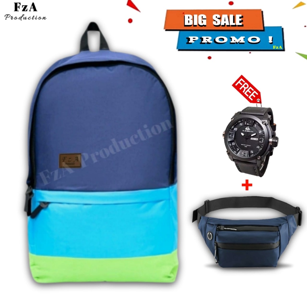 Tas Ransel Gendong Laptop Distro Sekolah Kuliah Pria Wanita Black Murah Original FzA BUY 1 GET 2