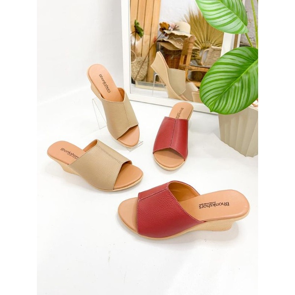 Sandal kulit garut merk bhonkshors/natha anjani sandal kulit garut sandal kulit wanita wedges 5 cm s