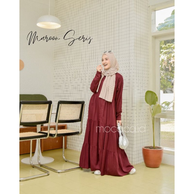 Gamis polos premium Babydoll Lady Dress Rayon Twill Full Kancing dark red maroon merah tua gelap