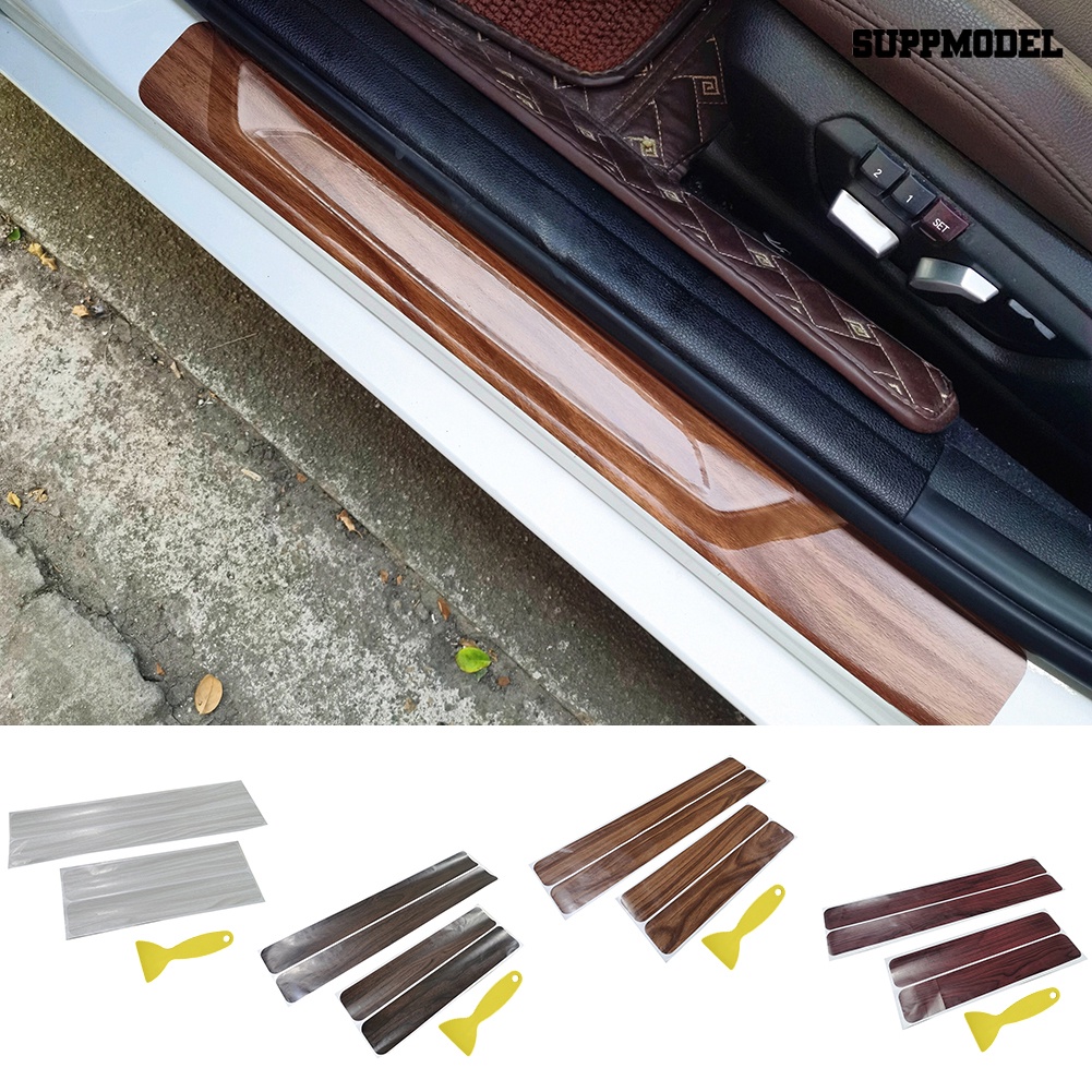 4pcs Stiker Trim Pintu Mobil Anti Tendang / Gores Dengan Scraper