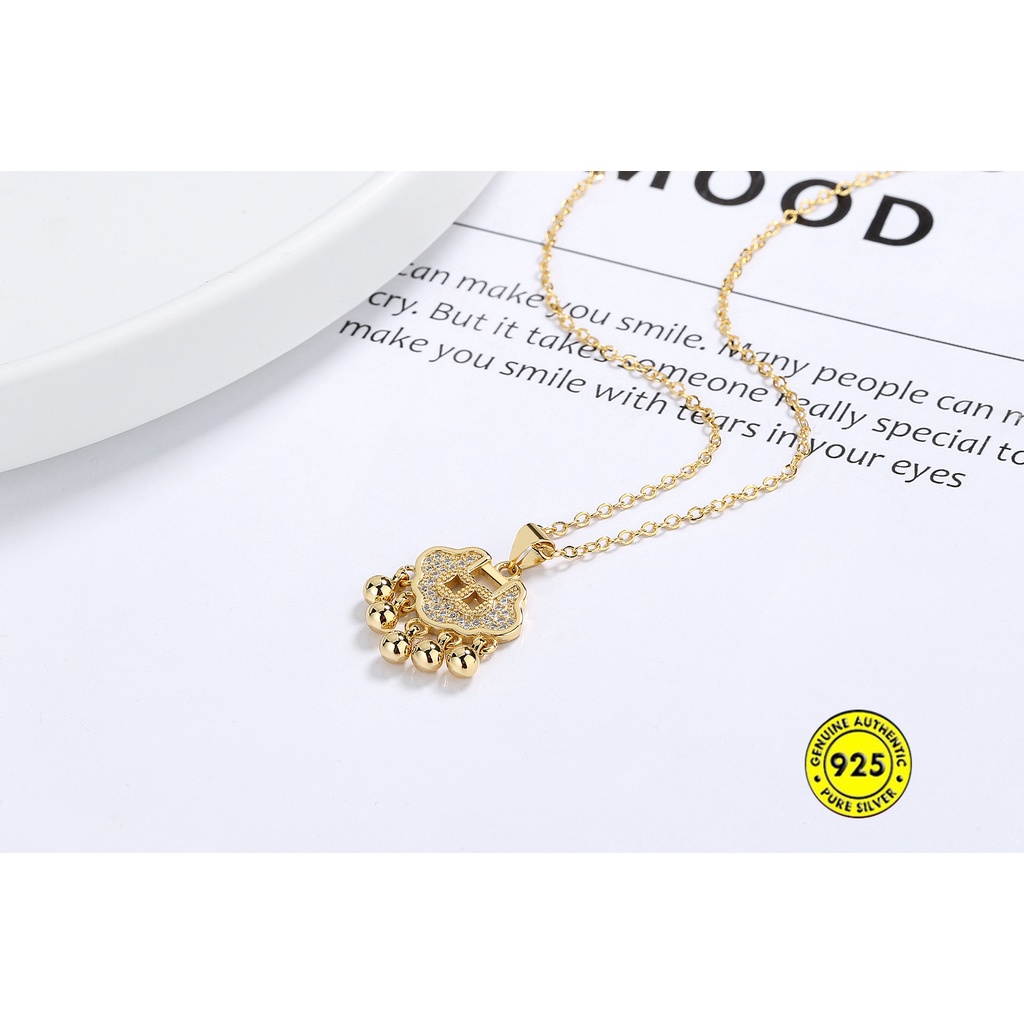 Kalung Rantai Klavikula S925 Silver Gold Plated 18K Hias Liontin Gembok Hati Berlian Untuk Wanita