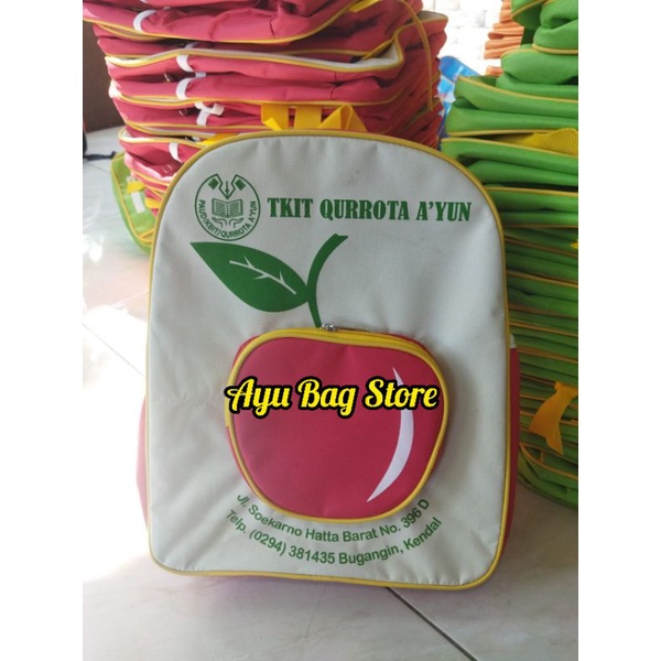 TAS ANAK SEKOLAH KARAKTER BUAH BEBAS CUSTOM DESAIN LOGO SERAGAM