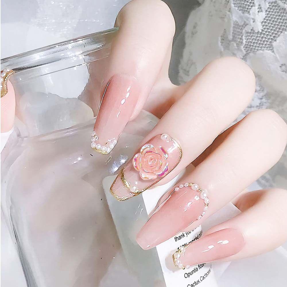 Agustina Bunga Nail Art Dekorasi Wanita Manis Fashion Mutiara DIY Hiasan Kuku 3D Nail Jewelry